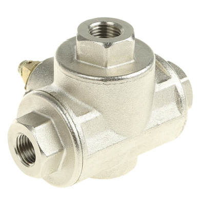 RS PRO Brass Reduced Bore, 3 Way, Ball Valve, BSPP 1/4in, 30bar Operating Pressure