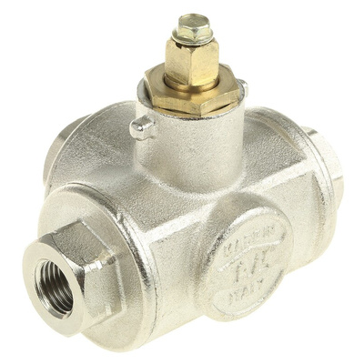 RS PRO Brass Reduced Bore, 3 Way, Ball Valve, BSPP 1/4in, 30bar Operating Pressure