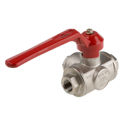 RS PRO Brass Reduced Bore, 3 Way, Ball Valve, BSPP 3/8in, 25bar Operating Pressure