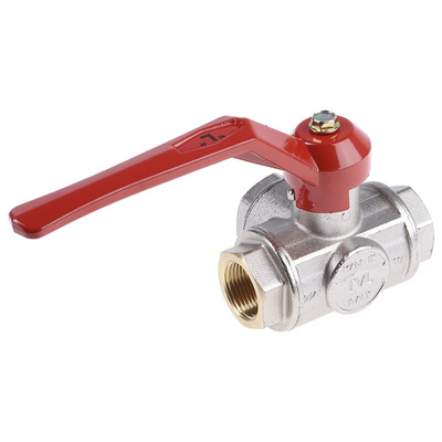 RS PRO Brass Reduced Bore, 3 Way, Ball Valve, BSPP 3/4in, 40bar Operating Pressure