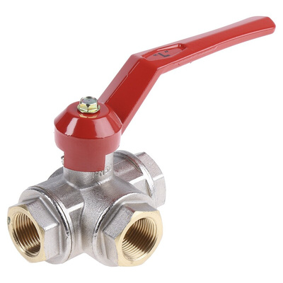 RS PRO Brass Reduced Bore, 3 Way, Ball Valve, BSPP 3/4in, 40bar Operating Pressure