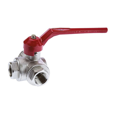 RS PRO Brass Reduced Bore, 3 Way, Ball Valve, BSPP 1/2in, 40bar Operating Pressure