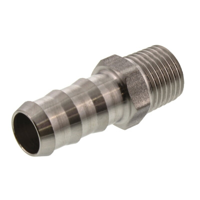 Legris Stainless Steel Pipe Fitting, Straight Hexagon Tailpiece Adapter, Male R 1/4in x Male