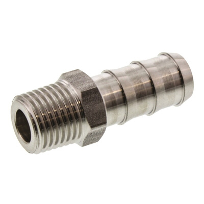 Legris Stainless Steel Pipe Fitting, Straight Hexagon Tailpiece Adapter, Male R 1/4in x Male
