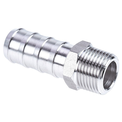 Legris Stainless Steel Pipe Fitting, Straight Hexagon Tailpiece Adapter, Male R 3/8in x Male