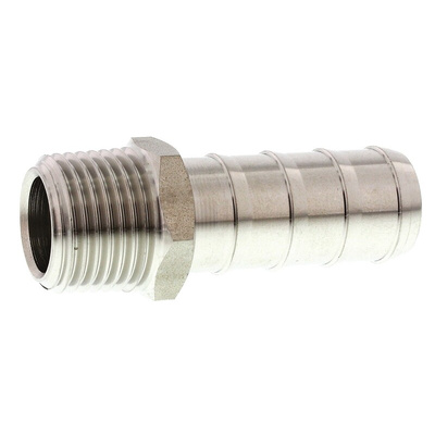 Legris Stainless Steel Pipe Fitting, Straight Hexagon Tailpiece Adapter, Male R 1/2in x Male