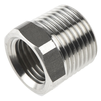 Legris Stainless Steel Pipe Fitting, Straight Hexagon Reducer, Male R 3/8in x Female G 1/4in