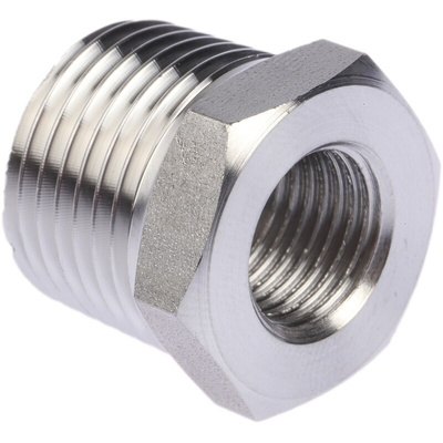 Legris Stainless Steel Pipe Fitting, Straight Hexagon Reducer, Male R 1/2in x Female G 1/4in