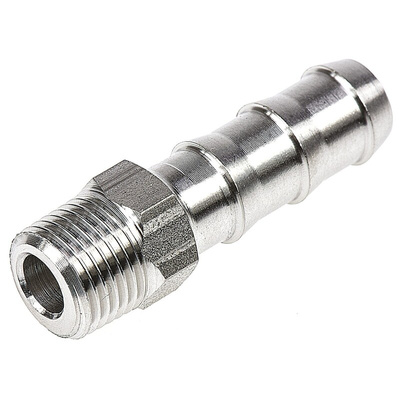 Legris Stainless Steel Pipe Fitting, Straight Hexagon Tailpiece Adapter, Male R 1/8in x Male