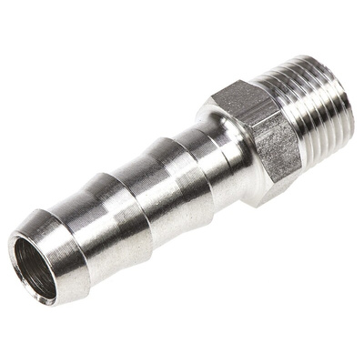 Legris Stainless Steel Pipe Fitting, Straight Hexagon Tailpiece Adapter, Male R 1/8in x Male