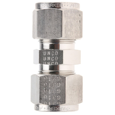 Parker Stainless Steel Pipe Fitting, Straight Union 3/4-20in