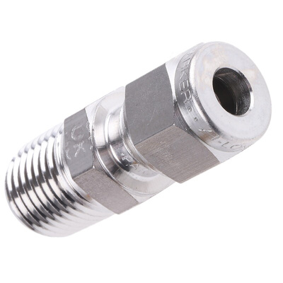 Parker Stainless Steel Pipe Fitting, Straight Coupler, Male NPT 1/4in