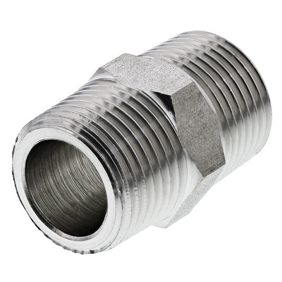 Legris Stainless Steel Pipe Fitting, Straight Hexagon Coupler, Male R 3/8in x Male R 3/8in