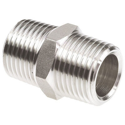 Legris Stainless Steel Pipe Fitting, Straight Hexagon Coupler, Male R 1/2in x Male R 1/2in
