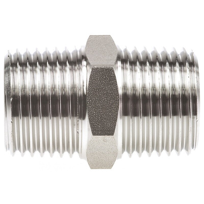Legris Stainless Steel Pipe Fitting, Straight Hexagon Coupler, Male R 1/2in x Male R 1/2in