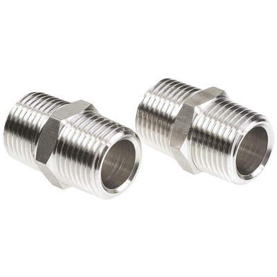 Legris Stainless Steel Pipe Fitting, Straight Hexagon Coupler, Male R 1/2in x Male R 1/2in