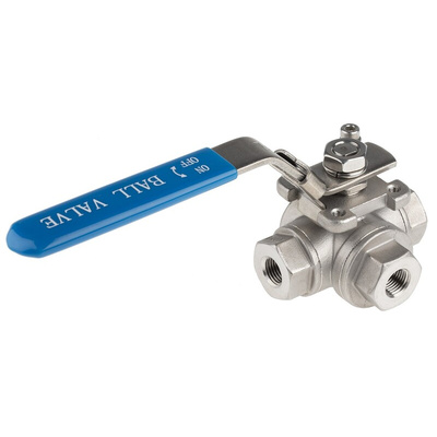 RS PRO Stainless Steel L Port, 3 Way, Ball Valve, BSPP 1/4in, 68bar Operating Pressure