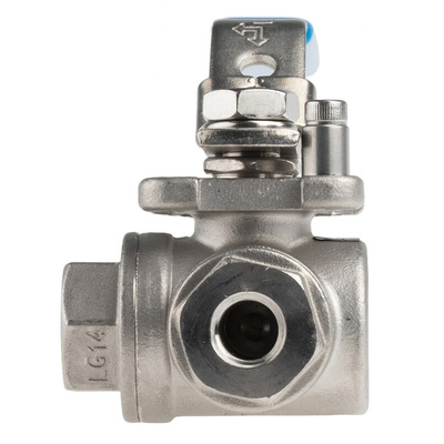 RS PRO Stainless Steel L Port, 3 Way, Ball Valve, BSPP 1/4in, 68bar Operating Pressure