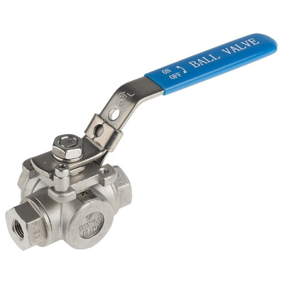RS PRO Stainless Steel L Port, 3 Way, Ball Valve, BSPP 1/4in, 68bar Operating Pressure
