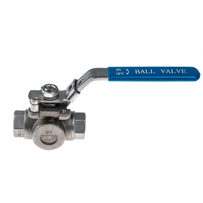 RS PRO Stainless Steel L Port, 3 Way, Ball Valve, BSPP 3/8in, 68bar Operating Pressure