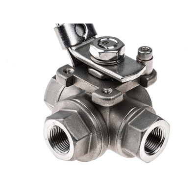 RS PRO Stainless Steel L Port, 3 Way, Ball Valve, BSPP 3/8in, 68bar Operating Pressure