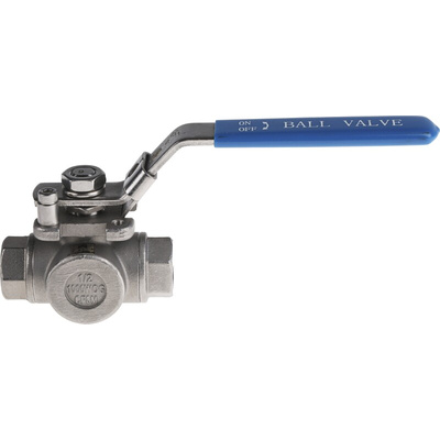RS PRO Stainless Steel L Port, 3 Way, Ball Valve, BSPP 1/2in, 68bar Operating Pressure