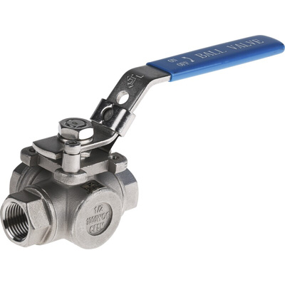 RS PRO Stainless Steel L Port, 3 Way, Ball Valve, BSPP 1/2in, 68bar Operating Pressure