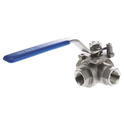 RS PRO Stainless Steel L Port, 3 Way, Ball Valve, BSPP 3/4in, 68bar Operating Pressure