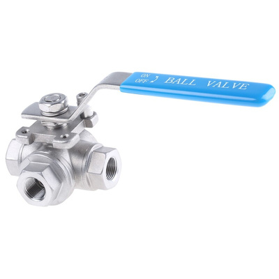 RS PRO Stainless Steel T Port, 3 Way, Ball Valve, BSPP 3/8in, 68bar Operating Pressure