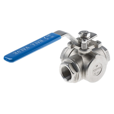 RS PRO Stainless Steel T Port, 3 Way, Ball Valve, BSPP 3/4in, 68bar Operating Pressure