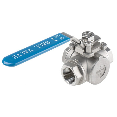 RS PRO Stainless Steel T Port, 3 Way, Ball Valve, BSPP 1in, 68bar Operating Pressure
