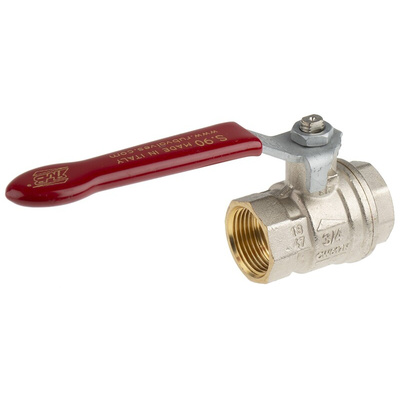 RS PRO Brass Full Bore, 2 Way, Ball Valve, BSPP 3/4in, 40 → 30bar Operating Pressure