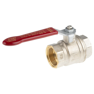 RS PRO Brass Full Bore, 2 Way, Ball Valve, BSPP 1in, 40 → 30bar Operating Pressure