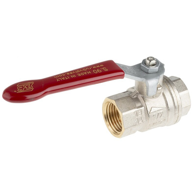 RS PRO Brass Full Bore, 2 Way, Ball Valve, BSPP 1/2in, 40 → 30bar Operating Pressure