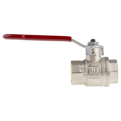 RS PRO Brass Full Bore, 2 Way, Ball Valve, BSPP 1/2in, 40 → 30bar Operating Pressure