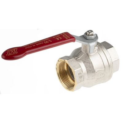 RS PRO Brass Full Bore, 2 Way, Ball Valve, BSPP 38.1mm, 40 → 30bar Operating Pressure