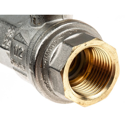 RS PRO Brass Full Bore, 2 Way, Ball Valve, BSPP 1/2in, 40 → 30bar Operating Pressure