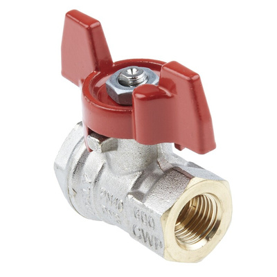 RS PRO Nickel Plated Brass Full Bore, 2 Way, Ball Valve, BSPP 1/4in, 40bar Operating Pressure