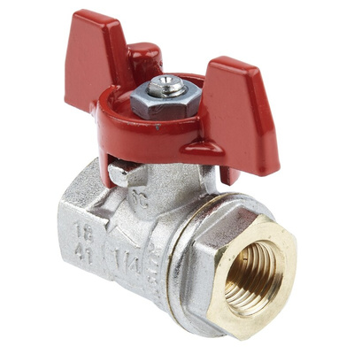 RS PRO Nickel Plated Brass Full Bore, 2 Way, Ball Valve, BSPP 1/4in, 40bar Operating Pressure