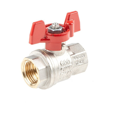 RS PRO Brass Full Bore, 2 Way, Ball Valve, BSPP 1/2in, 40 → 30bar Operating Pressure