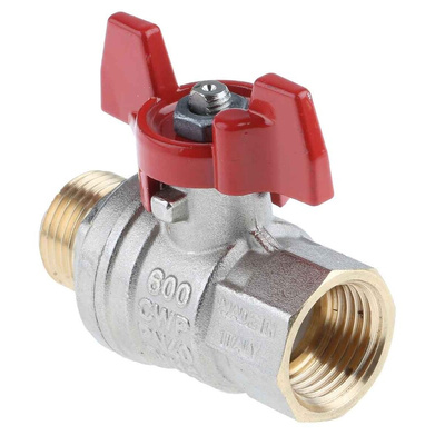 RS PRO Brass Full Bore, 2 Way, Ball Valve, BSPP 1/2in, 40 → 30bar Operating Pressure