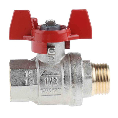 RS PRO Brass Full Bore, 2 Way, Ball Valve, BSPP 1/2in, 40 → 30bar Operating Pressure