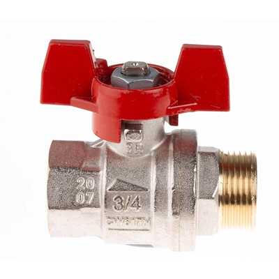 RS PRO Brass Full Bore, 2 Way, Ball Valve, BSPP 3/4in, 40 → 30bar Operating Pressure