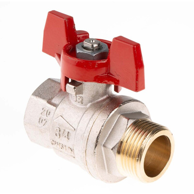 RS PRO Brass Full Bore, 2 Way, Ball Valve, BSPP 3/4in, 40 → 30bar Operating Pressure