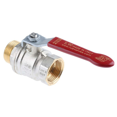 RS PRO Brass Full Bore, 2 Way, Ball Valve, BSPP 1in, 40 → 30bar Operating Pressure