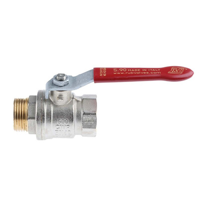 RS PRO Brass Full Bore, 2 Way, Ball Valve, BSPP 1in, 40 → 30bar Operating Pressure