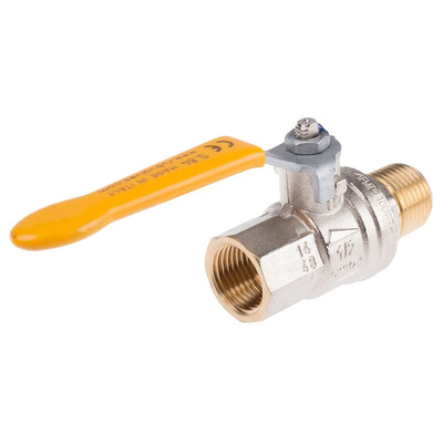 RS PRO Brass Full Bore, 2 Way, Ball Valve, BSPP 1/2in, 40 → 30bar Operating Pressure