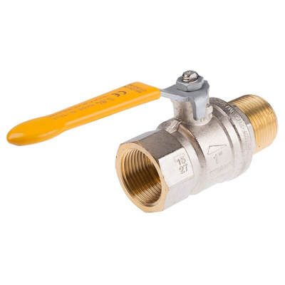 RS PRO Brass Full Bore, 2 Way, Ball Valve, BSPP 1in, 40 → 30bar Operating Pressure