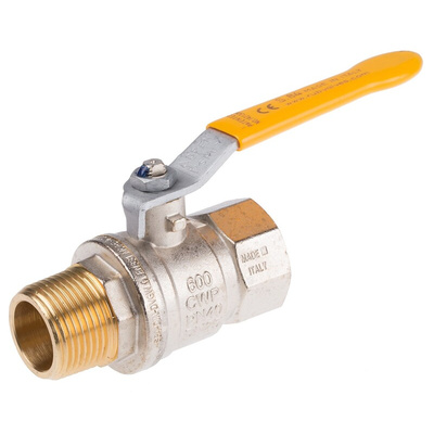 RS PRO Brass Full Bore, 2 Way, Ball Valve, BSPP 1in, 40 → 30bar Operating Pressure