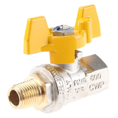 RS PRO Brass 2 Way, Ball Valve, BSPP 1/4in, 40 → 30bar Operating Pressure